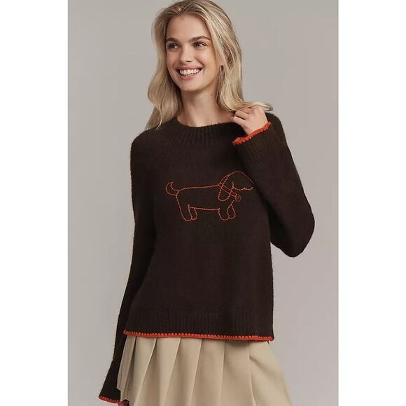 Anthropologie Sweaters - Anthropologie Flat White Mock-Neck Embroidered Dog Icon Sweater Size X-Large